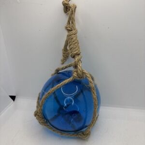 Glass Fishing Floats | Cobalt Blue Japanese Glass Floats 5" | Nautical Rope Ball